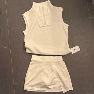 NWT White Sleeveless Zip Mock Neck Top + Skort Set